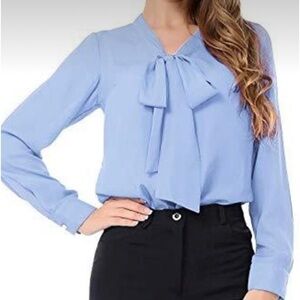 Auqco Sky Blue Button Down Long Sleeved Blouse.  Size Medium